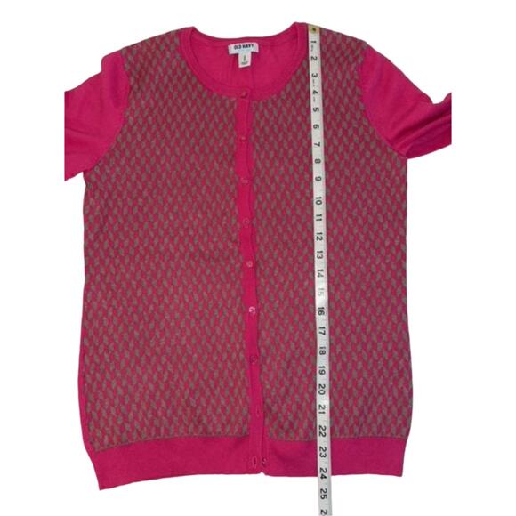 Old Navy Pink & Tan Geometric‎ Cardigan Sweater Size Medium - Picture 7 of 8